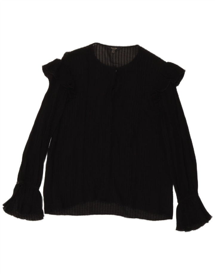 Massimo Dutti Damen-Oberteil mit langen Ärmeln und durchsichtigem Oberteil, Gr. 10, Größe S, Schwarz, gestreift