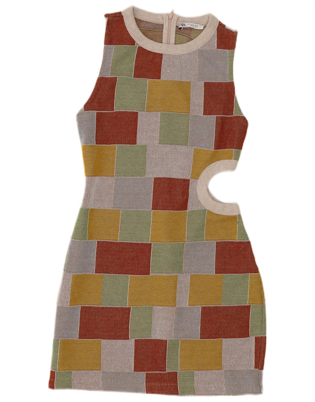 Ärmelloses, figurbetontes Damenkleid von Zara, Größe M, mehrfarbig, geometrisch