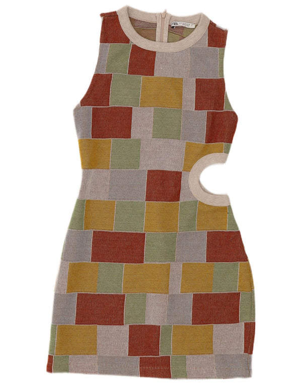 Ärmelloses, figurbetontes Damenkleid von Zara, Größe M, mehrfarbig, geometrisch