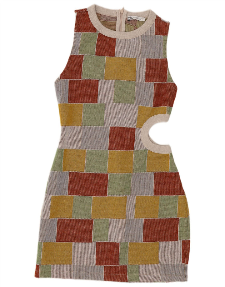 Ärmelloses, figurbetontes Damenkleid von Zara, Größe M, mehrfarbig, geometrisch