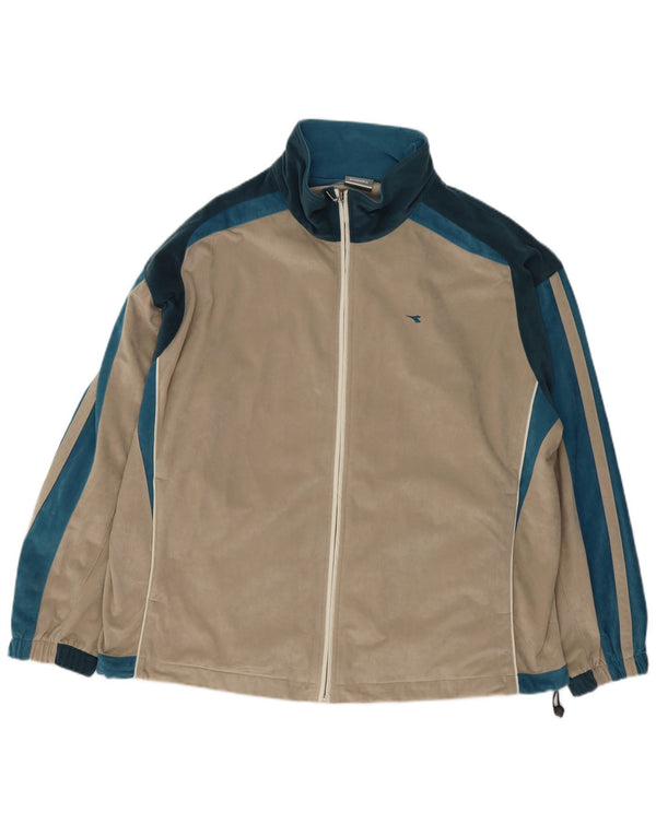 Diadora Herren Velours-Trainingsanzugoberteil, Jacke, 3XL, Beige, Farbblock-Polyester
