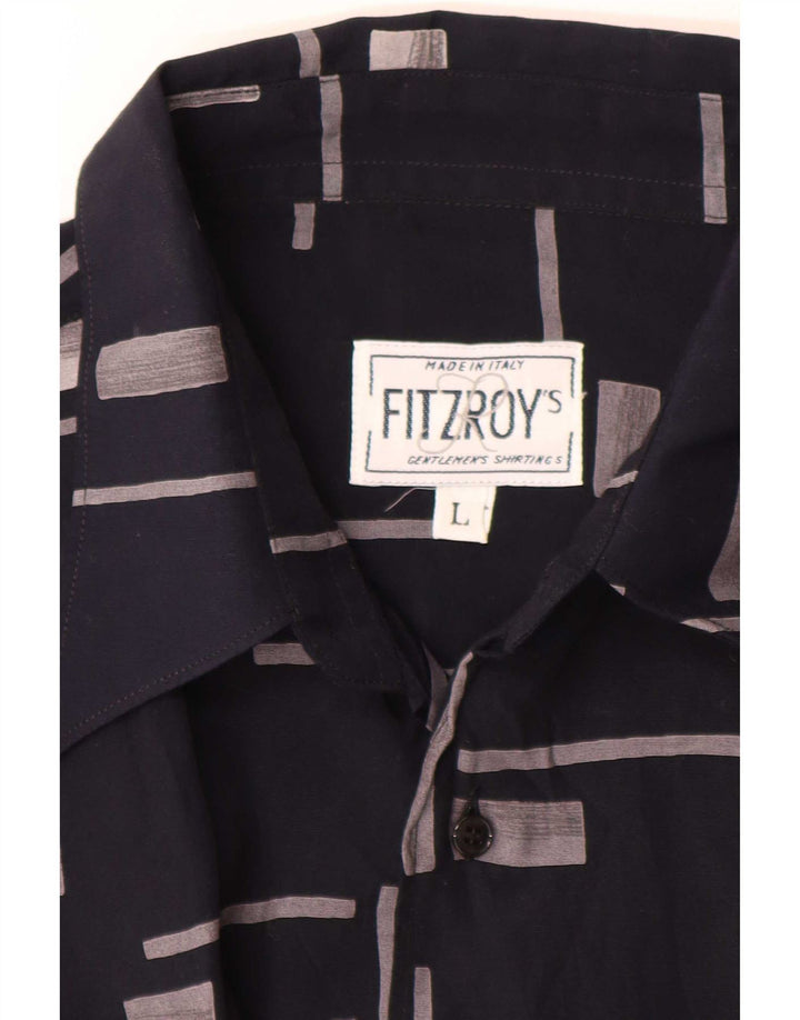 Fitzroy Herren-Kurzarmhemd, groß, marineblau, geometrisch