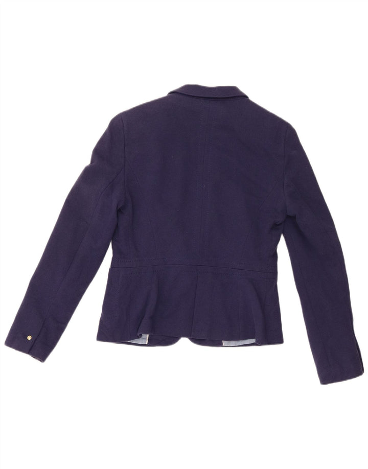 Zara Damen Crop 1-Knopf-Blazerjacke UK 16 Große marineblaue Baumwolle