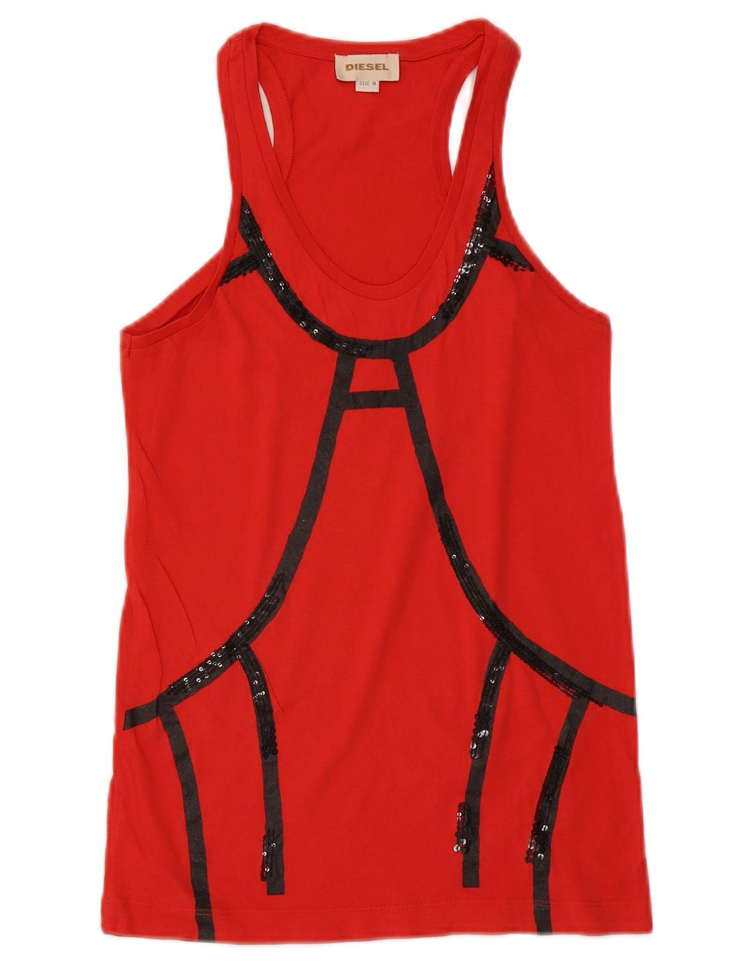 Diesel Damen-Trägershirt UK 12 Mittelroter Farbblock