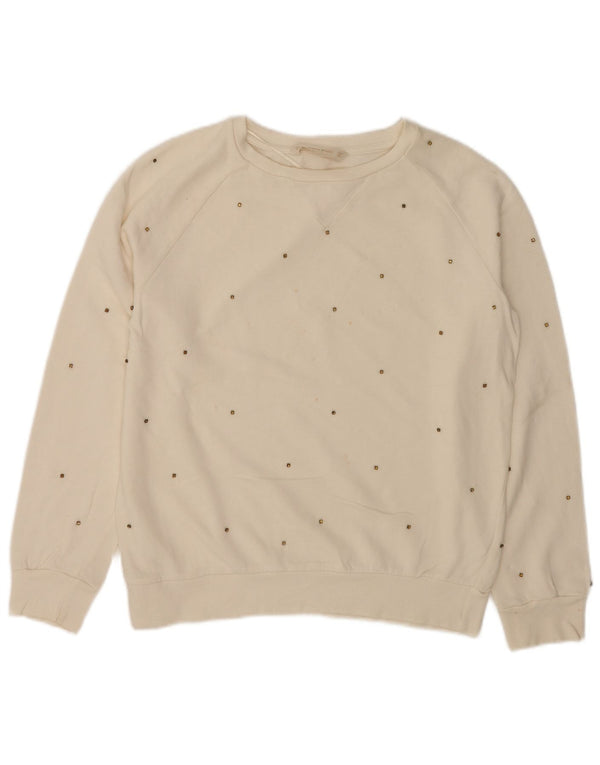 Zara Damen Sweatshirt Pullover UK 10 Small Weiße Baumwolle