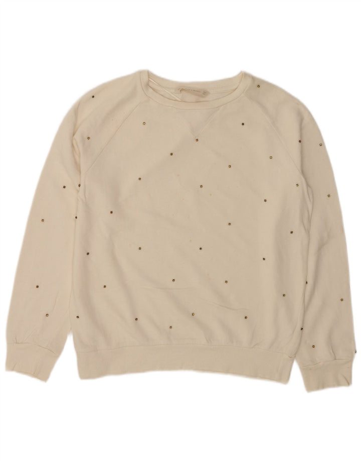 Zara Damen Sweatshirt Pullover UK 10 Small Weiße Baumwolle