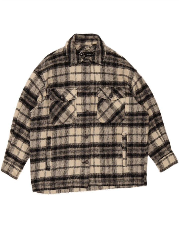 Übergroßes Overshirt-Flanellhemd von Zara für Damen, Gr. 10, klein, schwarz kariert
