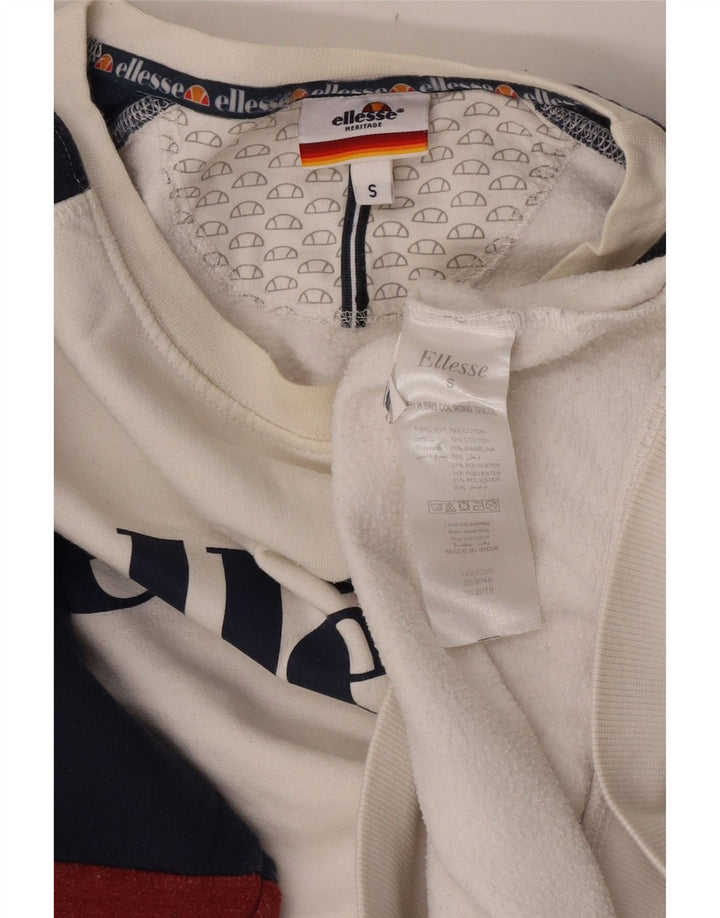 Ellesse Herren-Sweatshirt mit Grafik, Größe S, weiße Blockfarben-Baumwolle