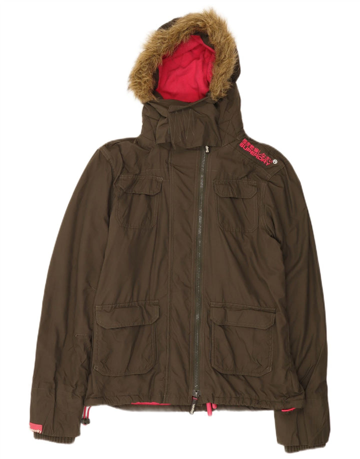 Superdry Damen-Windbreakerjacke mit Kapuze, UK 16, Größe L, Khaki, Nylon