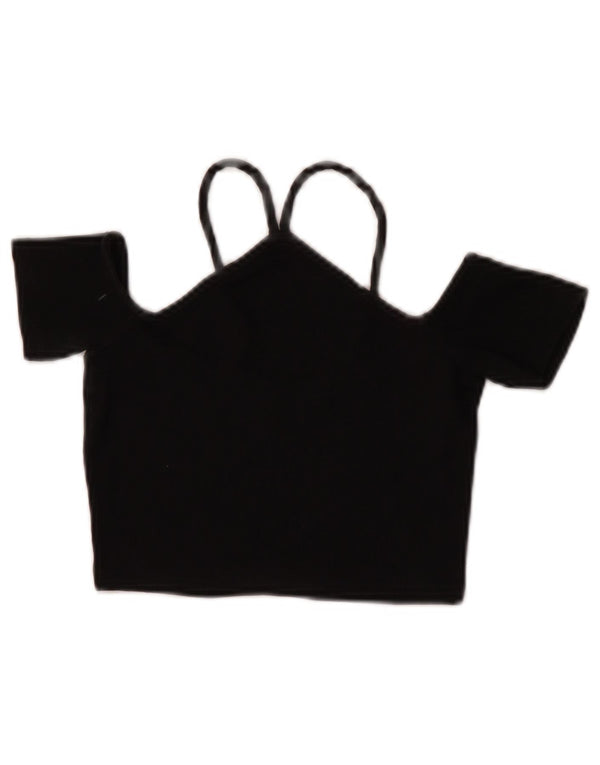 Zara Damen Crop Off Shoulder Top UK 8 Small Schwarze Baumwolle