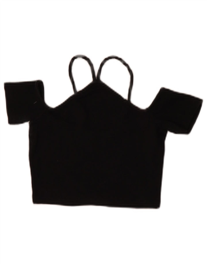 Zara Damen Crop Off Shoulder Top UK 8 Small Schwarze Baumwolle