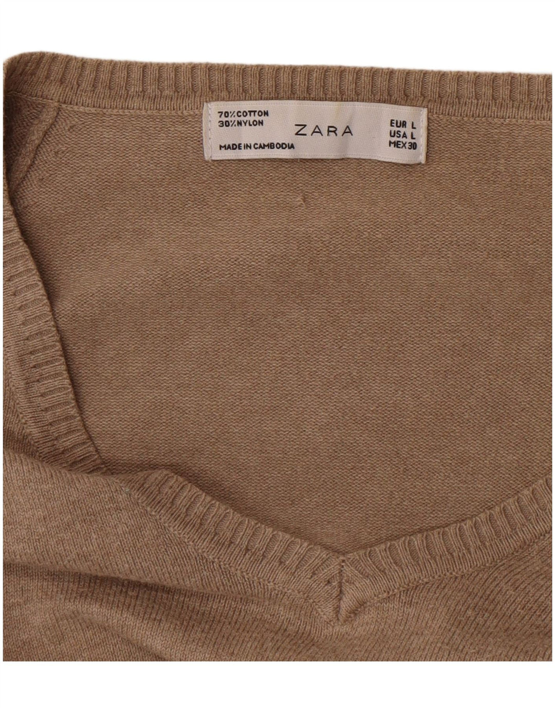 Zara Damen-Pullover mit V-Ausschnitt, UK-Größe 44, Größe L, braun, Baumwolle