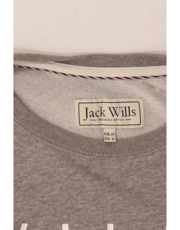 JACK WILLS Womens Oversized Graphic Sweatshirt Jumper UK 10 Small  Grey Vintage Jack Wills and Second-Hand Jack Wills from Messina Hembry 