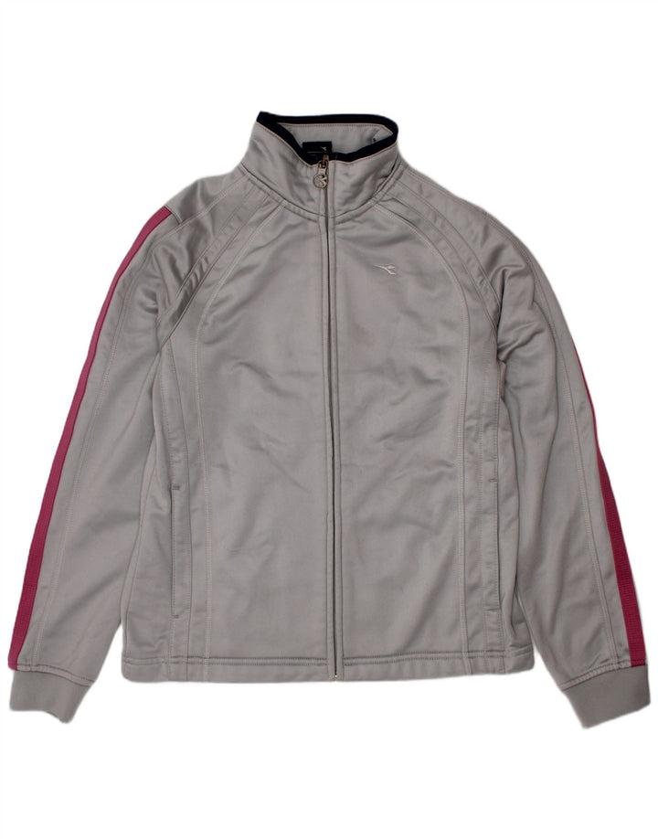 DIADORA Boys Tracksuit Top Jacket 12-13 Years Grey Colourblock Polyester