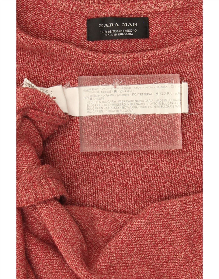 Zara Herren-Pullover mit Rundhalsausschnitt, mittelrot gefleckte Baumwolle