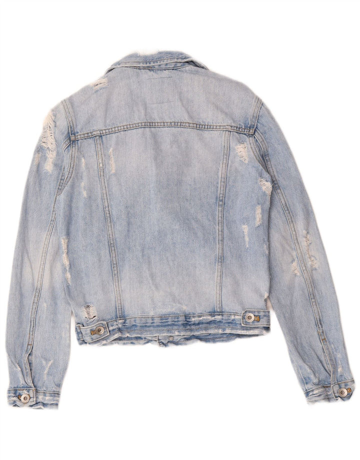 ZARA Damen Distressed Jeansjacke UK 6 XS Blaue Baumwolle