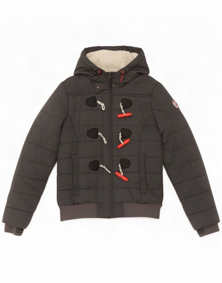 Superdry Wattierte Jacke mit Kapuze für Damen, UK 10, Klein, Grau, Polyester