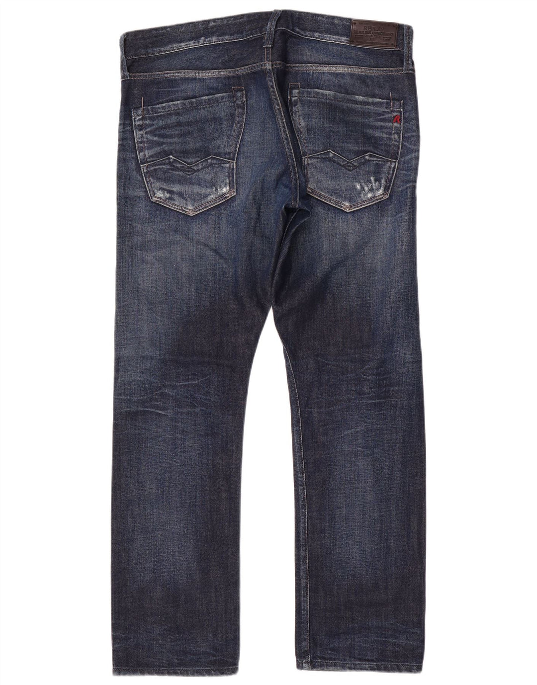 Replay Herren Distressed Straight Jeans W34 L31 Blaue Baumwolle