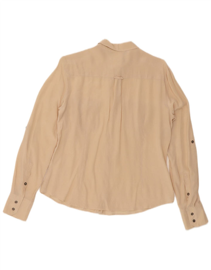 Max Mara Damen Langarm-Militärhemd, groß, beige, Seide