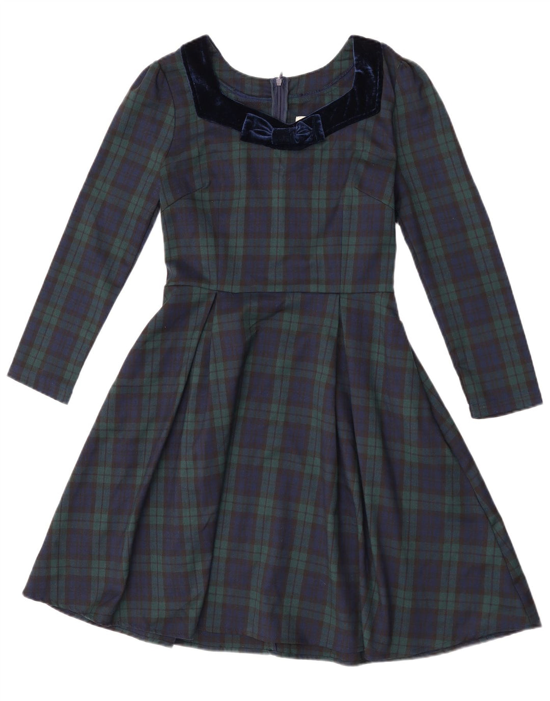 Joanie Damen-Langarmkleid in A-Linie, Größe S, grün kariert, Polyester
