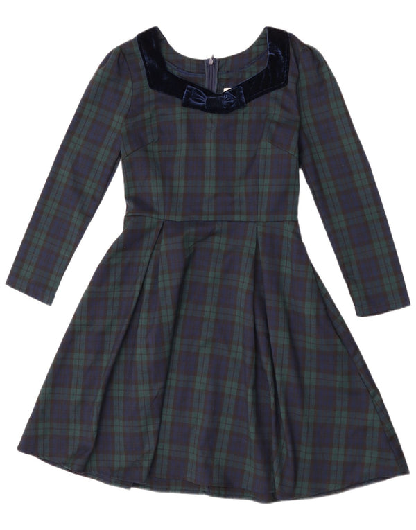 Joanie Damen-Langarmkleid in A-Linie, Größe S, grün kariert, Polyester