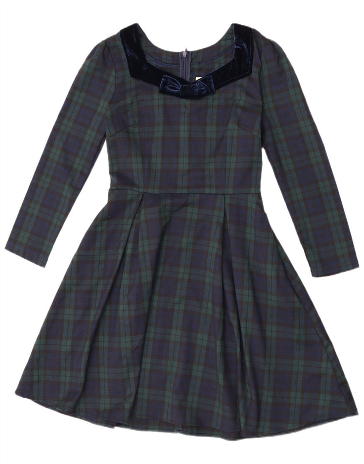 Joanie Damen-Langarmkleid in A-Linie, Größe S, grün kariert, Polyester