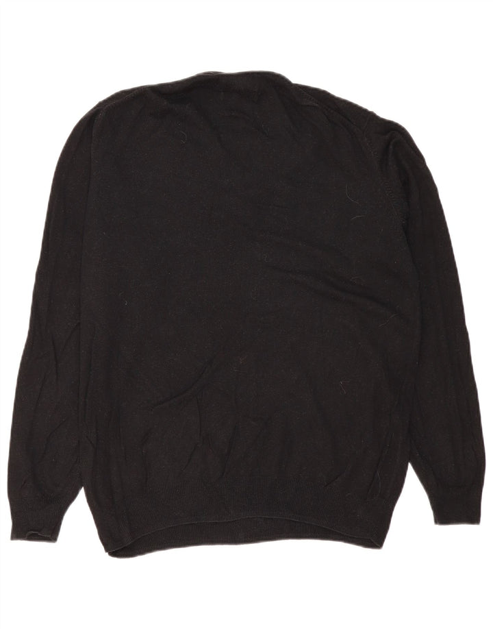 Marks & Spencer Herren-Pullover mit normaler Passform und V-Ausschnitt aus mittelschwarzer Baumwolle
