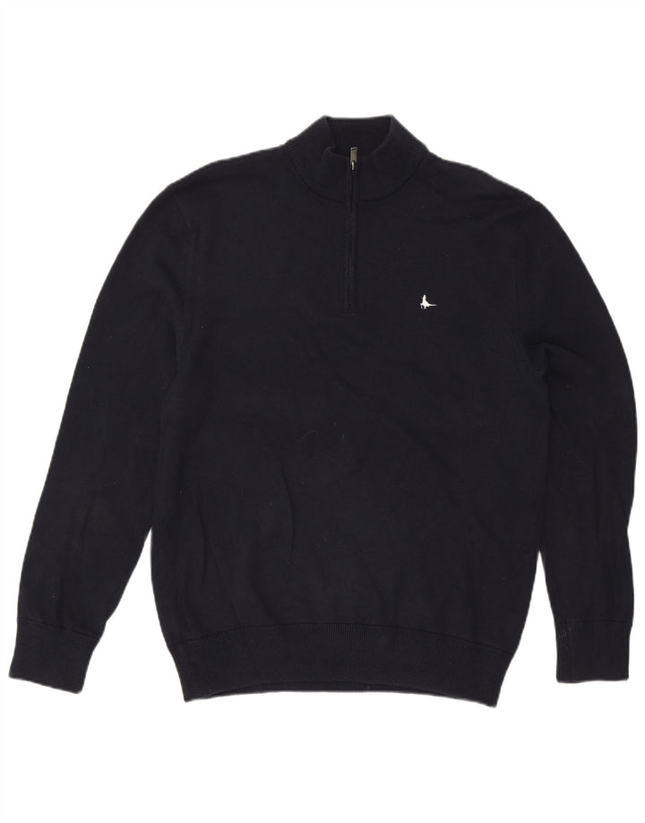 Jack Wills Herren-Pullover mit Reißverschluss am Hals, groß, marineblaue Baumwolle