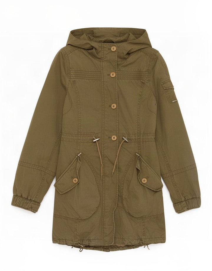 Esprit Damen Parka mit Kapuze, UK 8, Größe S, Khaki, Baumwolle
