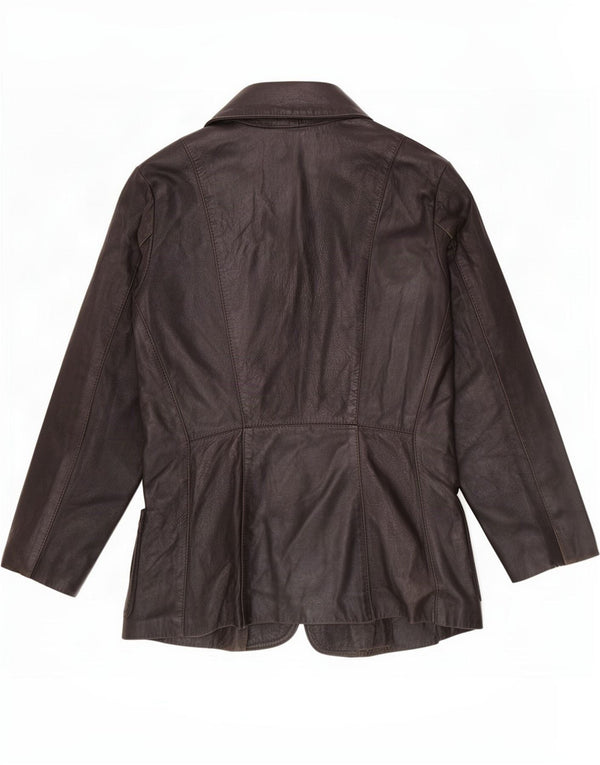 Vintage Damen 3-Knopf-Lederblazerjacke UK 12 Mittelschwarz