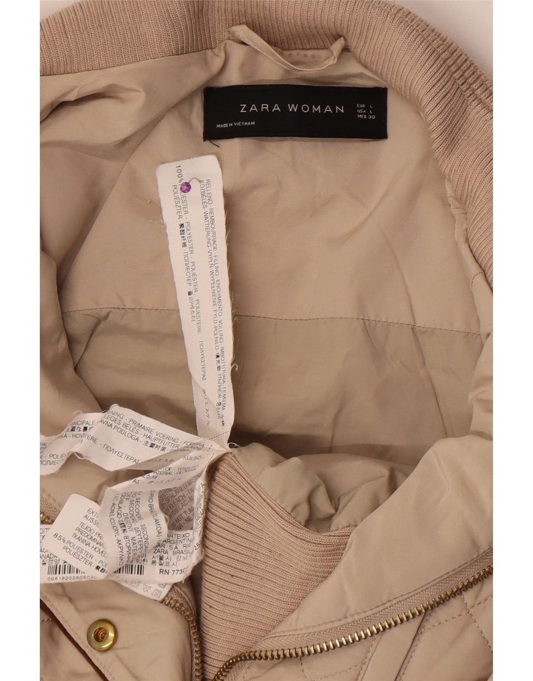 Zara Damen Steppjacke UK 14 Large Beige Polyester