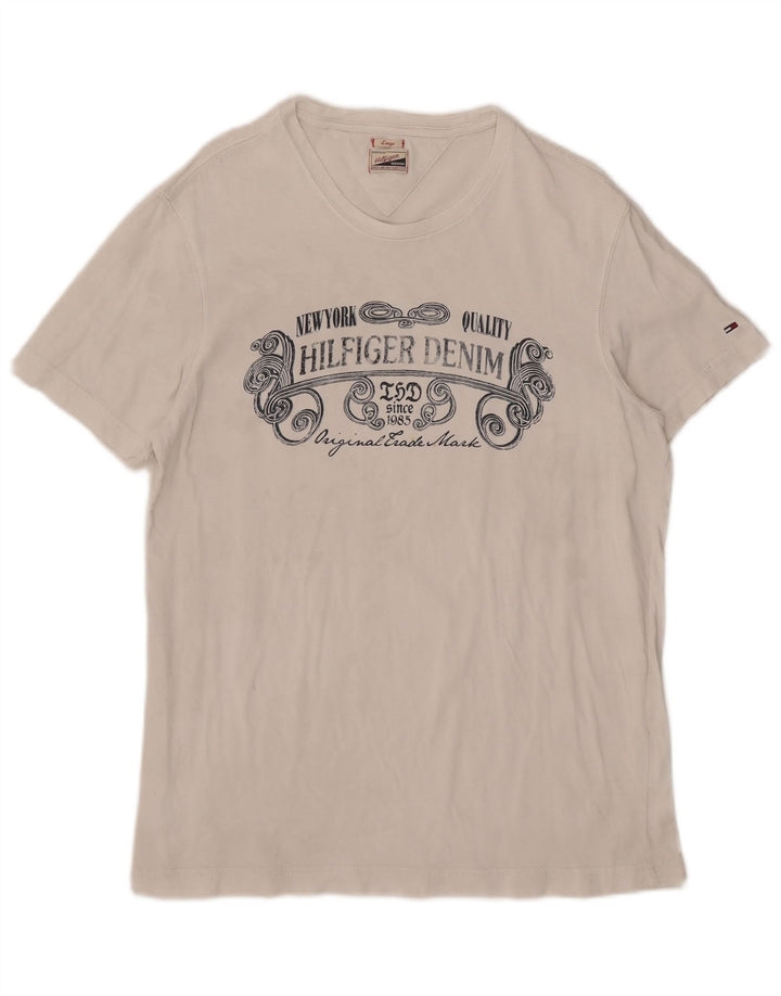Tommy Hilfiger Herren-T-Shirt mit Grafik, Größe L, aus weißer Baumwolle