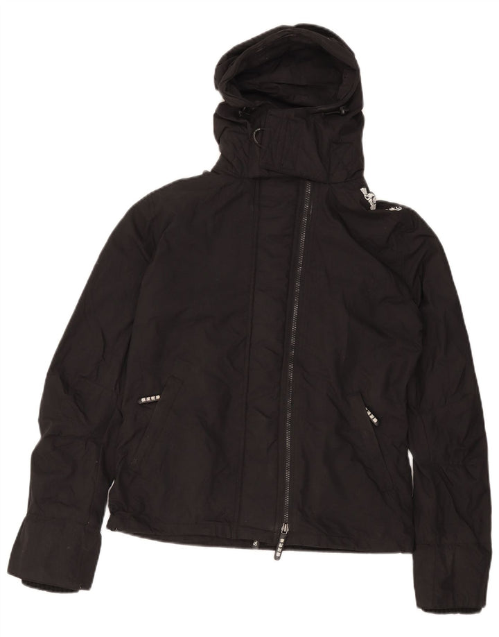 SUPERDRY Damen-Regenjacke mit grafischer Kapuze, UK 14, mittelschwarzes Nylon