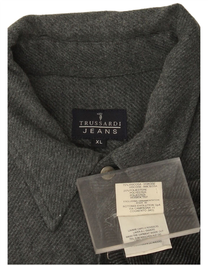 Trussardi Jeans Herren Flanellhemd XL Graue Viskose
