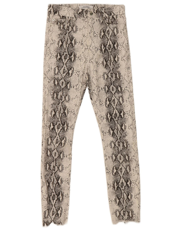 Zara Damen Skinny Jeans EU 36 XS W26 L26 Weiße Baumwolle mit Animal-Print
