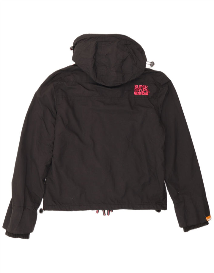 Superdry Damen-Windbreakerjacke mit Kapuze, UK 14, Größe L, schwarzes Nylon