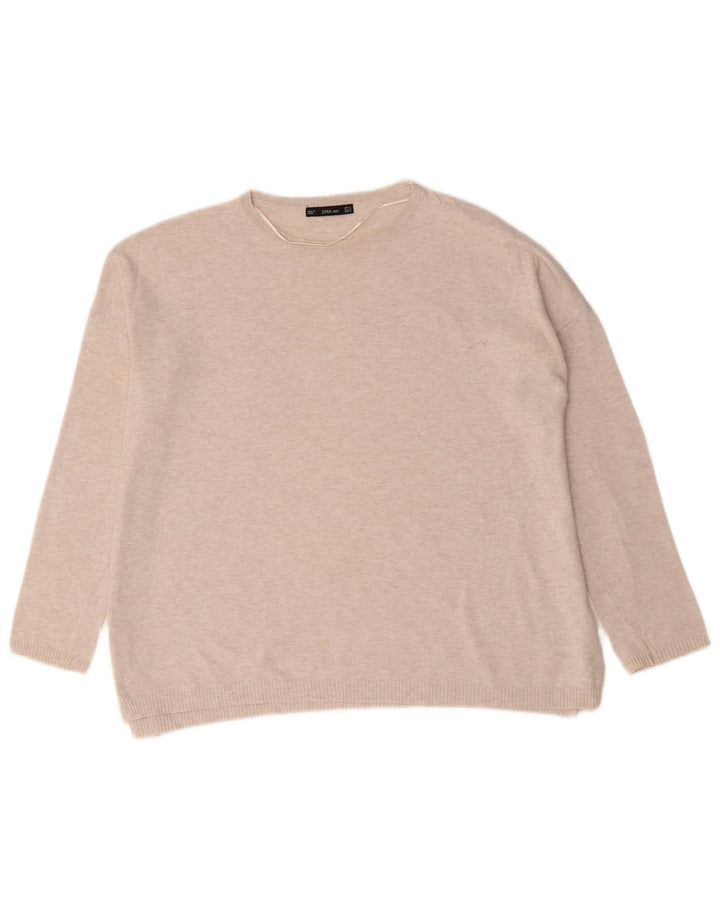 Übergroßer Pullover mit U-Boot-Ausschnitt von Zara für Damen, Gr. 14, Mittelbeige