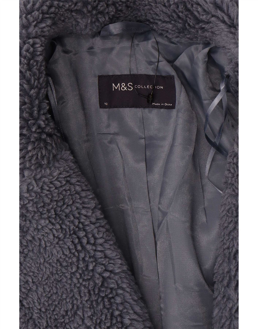 Marks & Spencer Damen Übergroßer Kunstpelzmantel UK 12 Mittelgrau