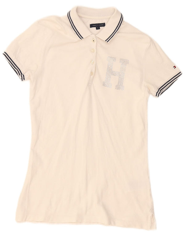Tommy Hilfiger Damen Poloshirt UK 8 Small Weiße Baumwolle
