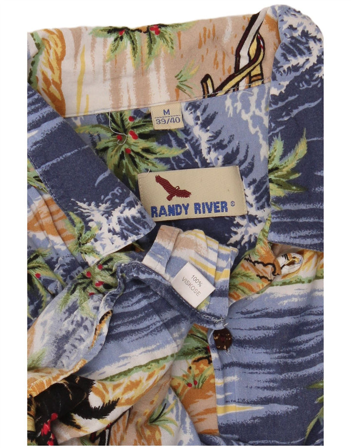 Randy River Kurzarmhemd für Herren, Größe 39/40, mittelblau, hawaiianische Viskose