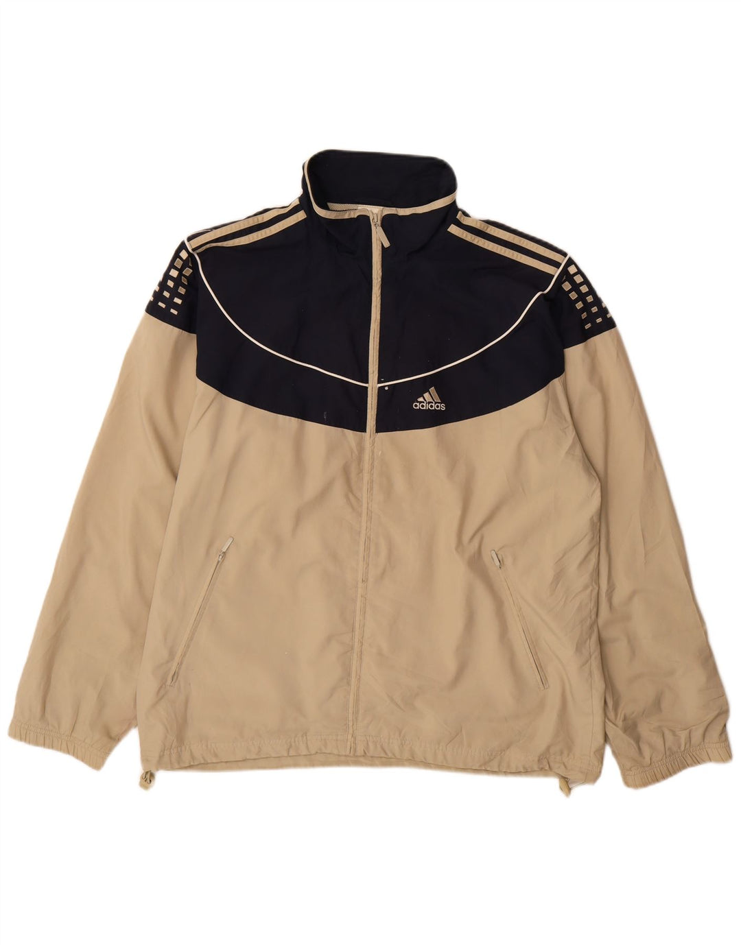 Adidas Herren-Trainingsanzug-Top-Jacke, groß, beige, Colourblock-Polyester