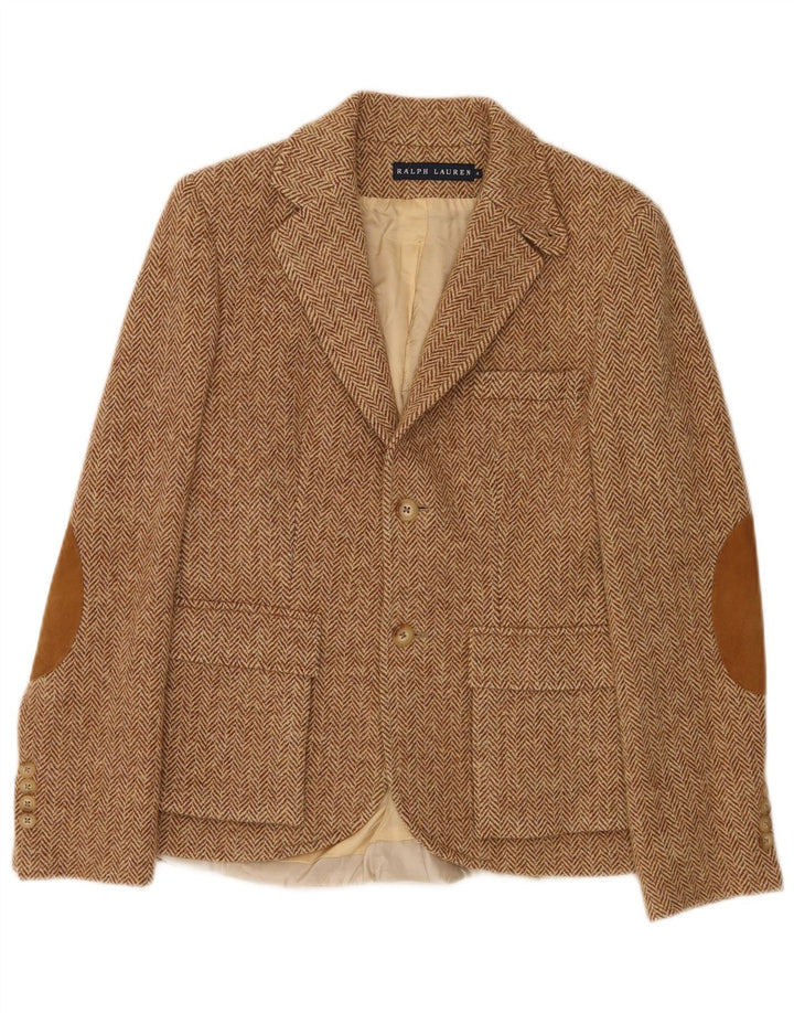 Ralph Lauren Damen-Blazer mit 2 Knöpfen, US 4, kleines braunes Fischgrätenmuster