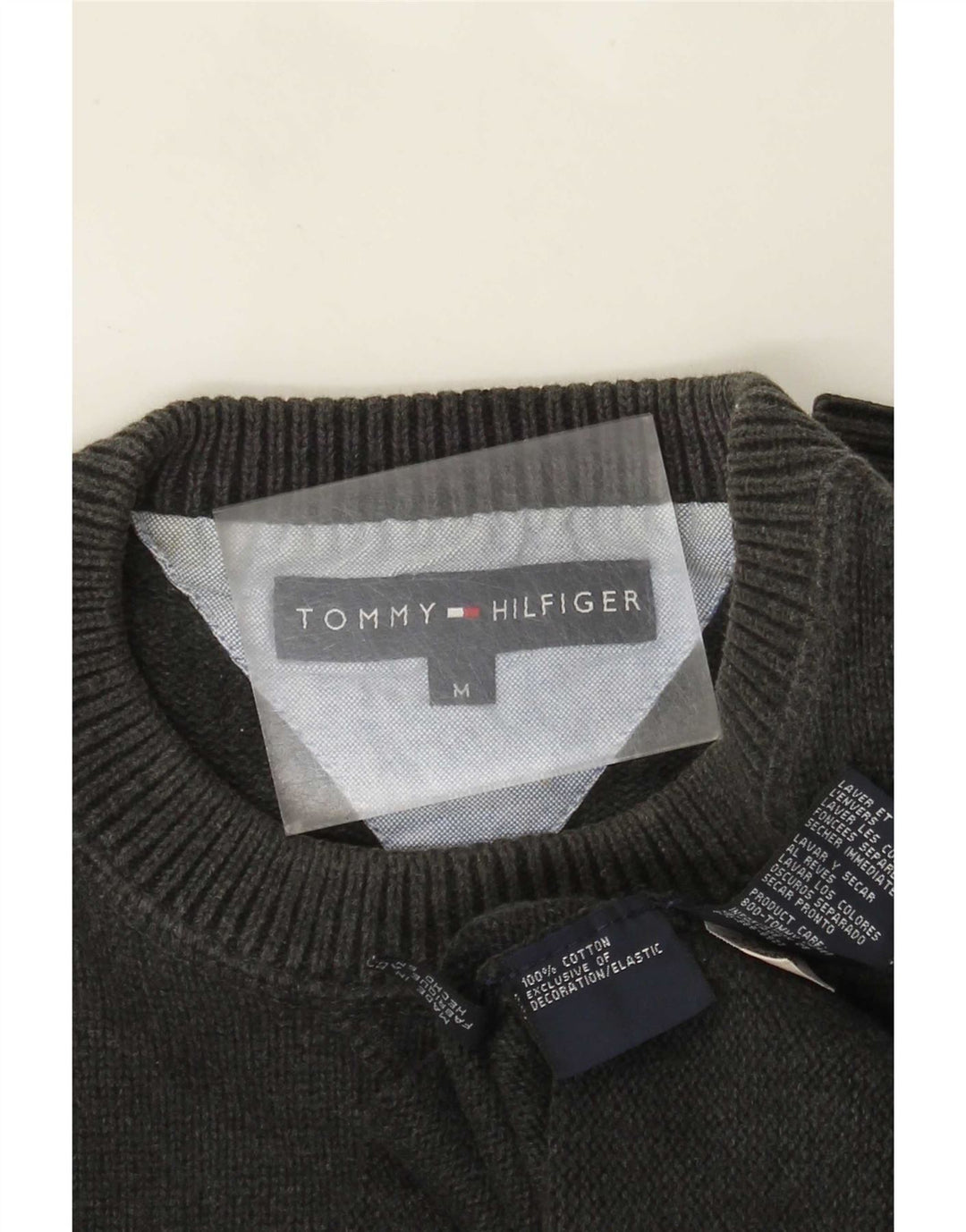 Tommy Hilfiger Herren-Pullover mit Rundhalsausschnitt, mittelgraue Baumwolle