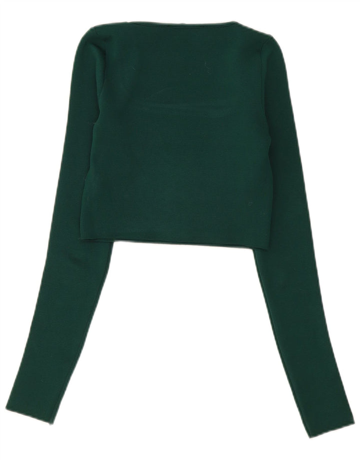 Zara Damen Crop Top Langarm UK 8 Small Grün Polyester