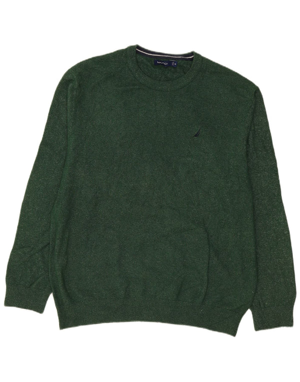 Nautica Herren-Pullover mit Rundhalsausschnitt, 2XL, grün gefleckte Baumwolle