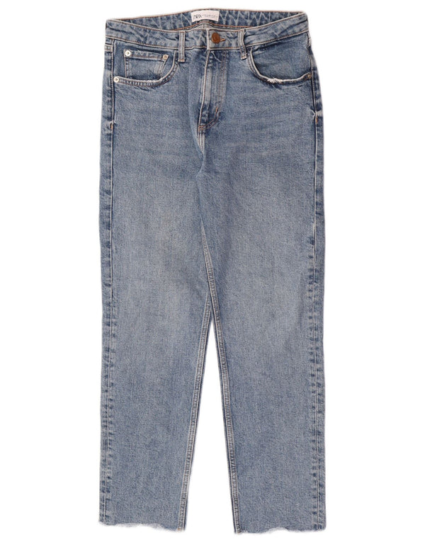 Zara Damen Crop High Waist Jeans EU 40 Medium W30 L26 Blaue Baumwolle