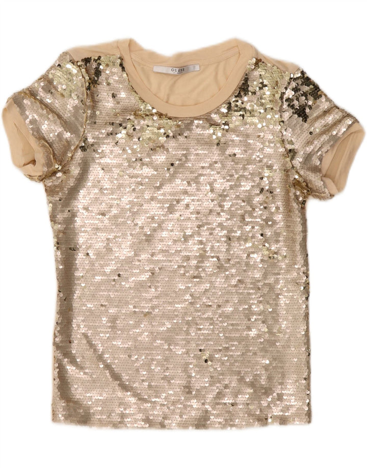 Guess Pailletten-Blusenoberteil für Damen, UK 10, Größe S, Beige