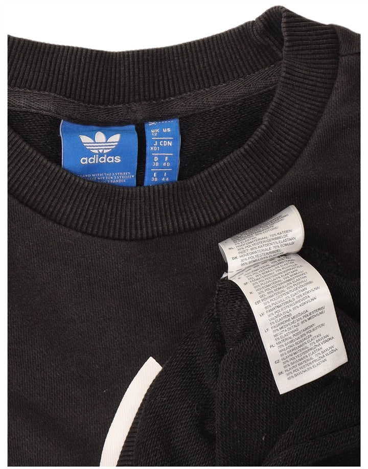 ADIDAS Damen Grafik-Sweatshirt-Pullover UK 12 Mittelschwarze Baumwolle