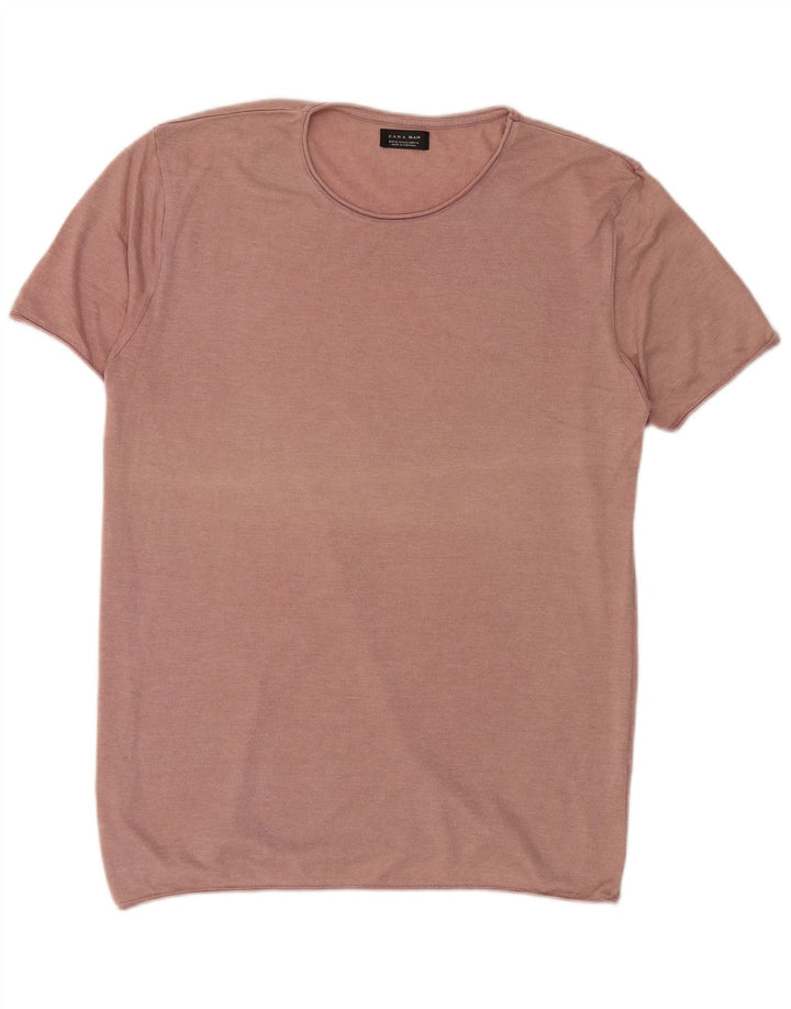 ZARA Mens T-Shirt Top XL Pink Cotton