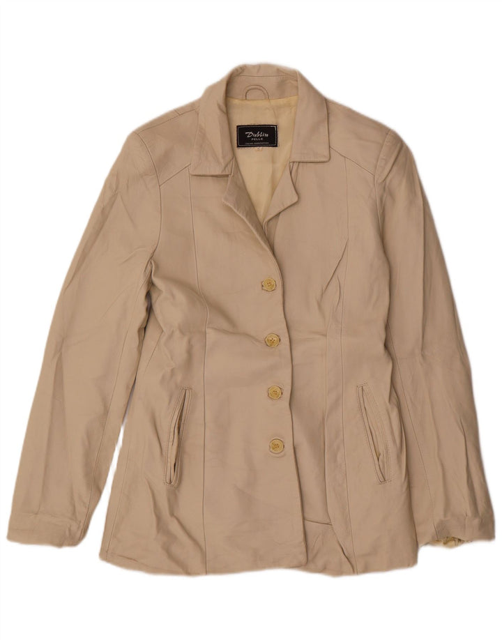 Vintage Damen 4-Knopf-Lederblazerjacke UK 10 Kleines beiges Leder